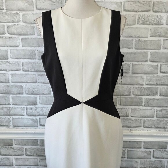 Tahari Colorblock Stretch Ponte Dress NEW 6 Structured Career Classic Black Whit - Picture 9 of 10